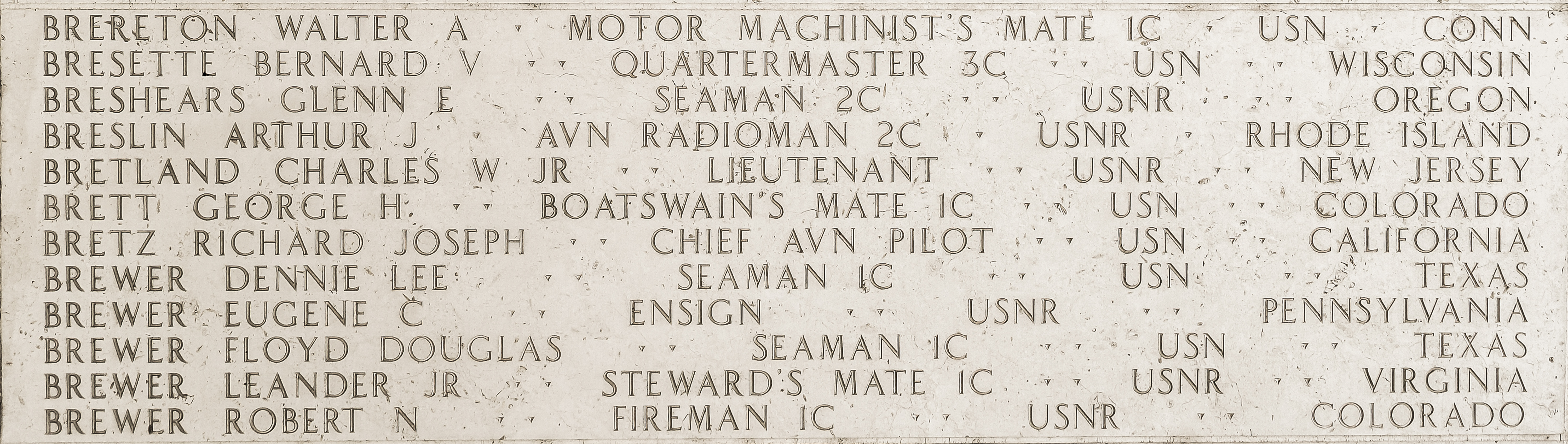 Bernard V. Bresette, Quartermaster Third Class